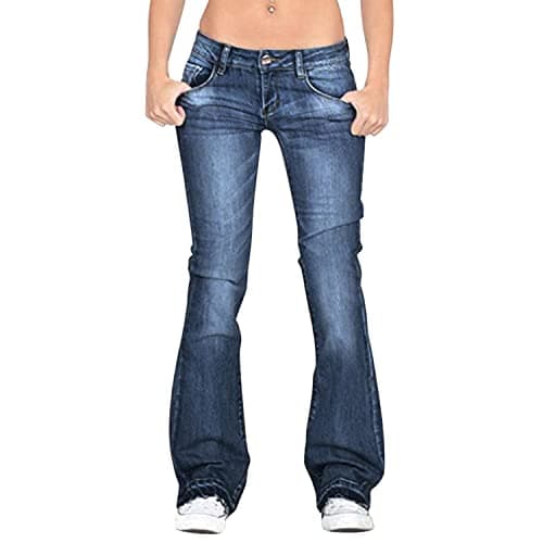 Image of LAEMILIA Women Low Rise Jeans Bootcut Premium Stretchy Flare Denim Pants Pull on Dark Blue UK8/Tag M