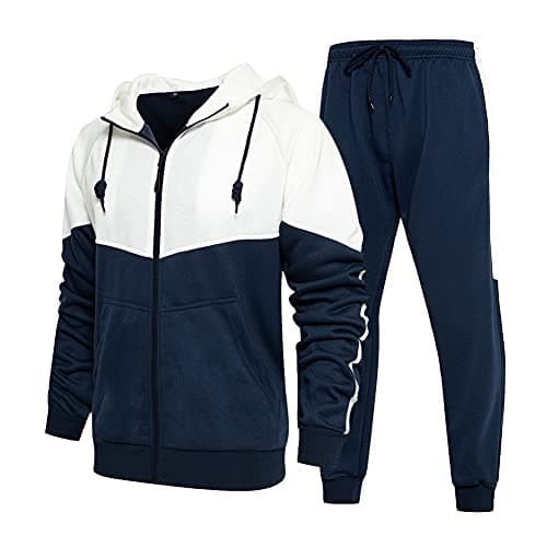 Image of AOTORR Mens Tracksuit Set Full Zip Hooded Jacket Jogging Tops Bottoms Sweatshirt Suit with Pockets TZ95 Navy XL