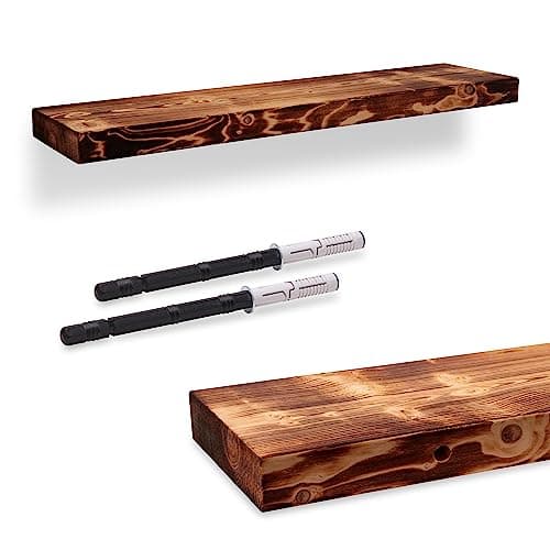 Image of Bortaberg Solid Wood Floating Shelf, Wall Mounted with Invisible Brackets, Scandinavian Spruce, Rustic Oiled Finish 100L x 16.5D x 4.5H cm