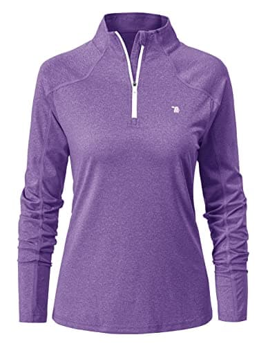 Image of YSENTO Women's Long Sleeve Running Sports Tops Lightweight Gym Walking Zip Up Golf Polo T-Shirt(Purple,S)