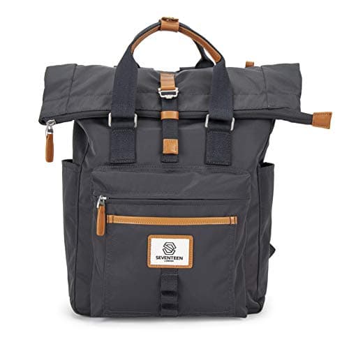 Image of SEVENTEEN LONDON – Modern Cycling Dark Grey 'Canary Wharf' Fold Roll Top Backpack in a Classic Slim Urban Design – Fits Laptops up to 15"