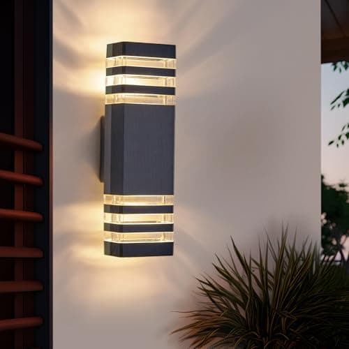 Image of CELAVY Up Down Lights Outdoor, Anthracite Grey Outside Wall Lights Mains Powered, IP65 LED Front Door Porch Light, GU10 Exterior Lighting External Modern Square Lamp Sconce Electric for House