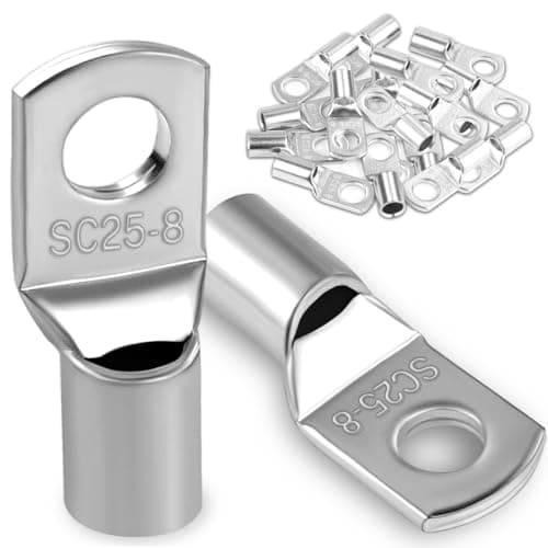 Image of 20Pcs Copper Wire Lugs 25mm2 M8 Bolt Hole,Battery Cable Ends Eyelets Crimp Tubular Ring Terminals Connectors