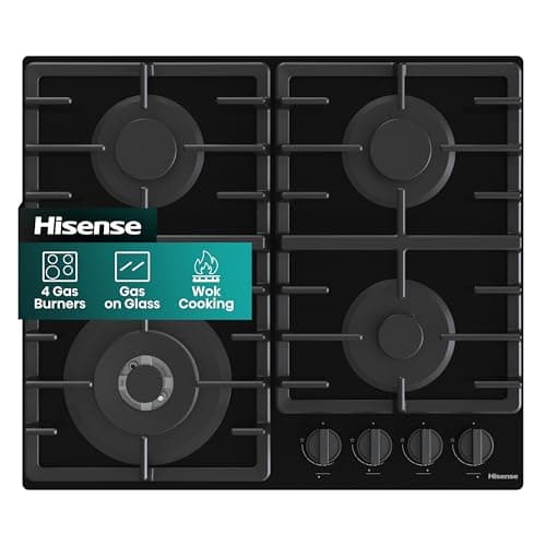 Image of Hisense GG663BHF Built-in 60cm Gas Hob - Stainless Steel with 4 Cooking Areas, Easy Clean Surface, One-Hand Ignition, 60 x 52 x 8.9 cm (L x W x H)