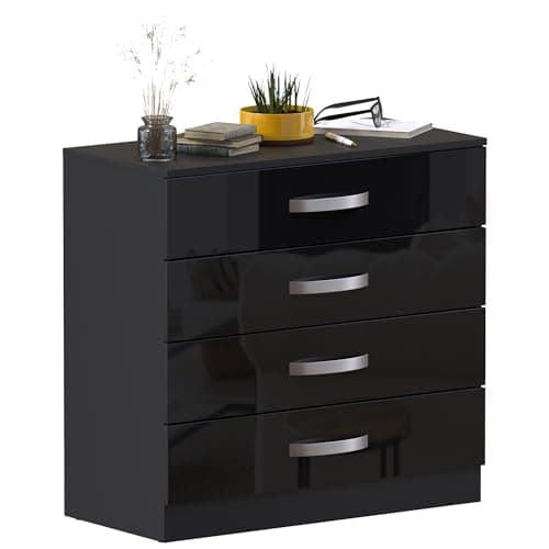 Image of Vida Designs Hulio High Gloss 4 Drawer Chest Of Drawers, Black, 72 x 75 x 36 cm