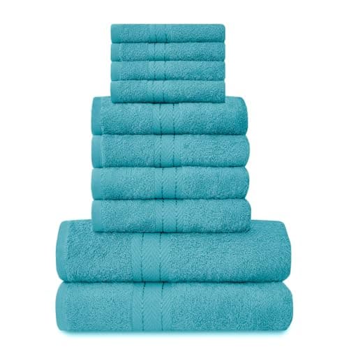 Image of GC GAVENO CAVAILIA 10 Piece Towel Bale Set | Quick Drying Cotton Towel Highly Absorbent 450 GSM Teal Towels Set | Bathroom Towels Bale Set 4x Face 4x Hand 2x Bath Towels