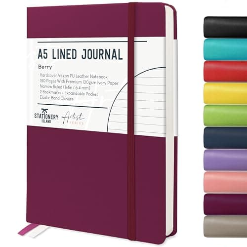 Image of STATIONERY ISLAND A5 Lined Notebook, Journal Lined Hardcover with 120gsm Premium Thick Paper, 180 Pages Hardback Ruled Journal Notebook for Writing, Working, Study, Planning, Diary, Journaling
