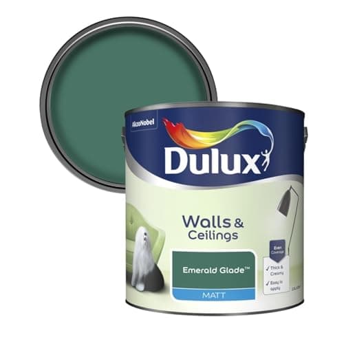 Image of Dulux Walls & Ceilings Matt Emulsion Paint, Long-Lasting, Easy-To-Apply, Quick Drying, Perfect For Living Rooms, Bedrooms, Hallways, Kitchens, Indoor & Outdoor Use, 2.5L, (Emerald Glade)