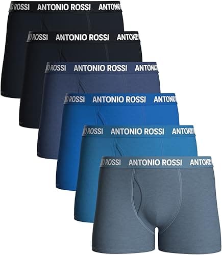 Image of ANTONIO ROSSI Mens Boxers Shorts Open Fly - Keyhole Trunks Fitted Boxer - Super Soft Cotton, No Itchy Labels, Breathable, Moisture Wicking - Men's Underwear Multipack - 6 Pk - Blue - Medium