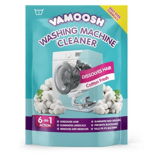 Image of Vamoosh 6-in-1 Washing Machine Cleaner, Cotton Fresh Scent. Dissolves Hair, Eliminates Bad Odours, Removes Limescale, Deep Clean, Leaves Smelling Fresh, Antibacterial, Descales, 1 Wash