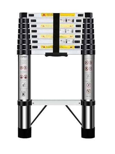 Image of Nestling Telescopic Ladder 2.5m, Stainless Steel Loft Ladder Extendable, Max Load 150kg/330lb, Adjustable Step, for Decorating, Painting