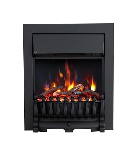 Image of FLAMEKO Verona 16" Electric Fireplace Insert, Logs and Black Chips Included 2kW Heater, Black Trim, Blenheim Fret, 9 Colour Flame Effect, Remote