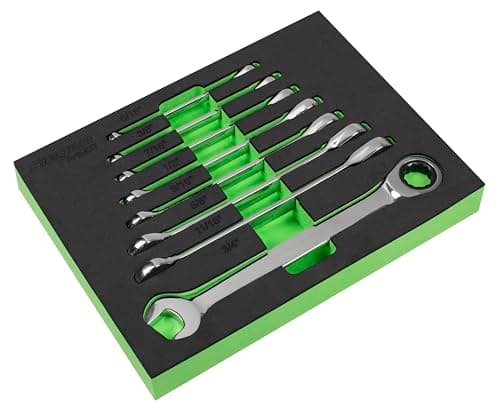 Image of Sealey S0984 Imperial Combination Ratchet Spanner Set, Silver, 8 Pieces