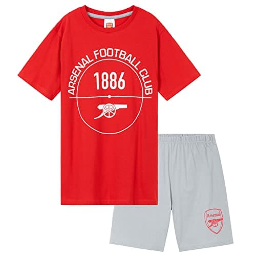 Image of Arsenal F.C. Boys Short Pyjamas Set, Soft Cotton Lounge Wear - Arsenal Gifts (Red/Grey, 13-14 Years)