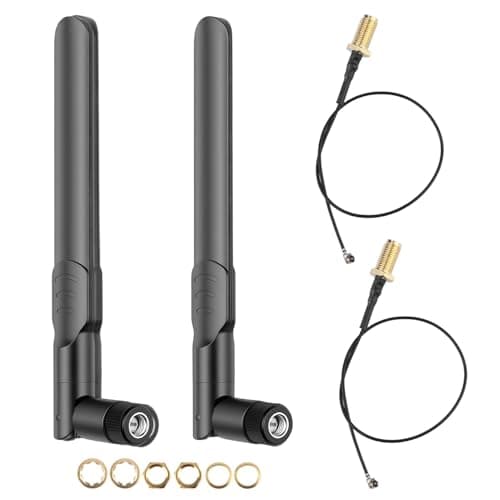 Image of WiFi Antenna Kit 2-Pack, Dual Band 2.4GHz 5GHz 5.8GHz 8dBi RP-SMA Male Antenna with 25cm U.FL MHF4 to RP-SMA Female Extension Pigtail Cable for Intel Wireless Network Card, WiFi Adapter & Laptop