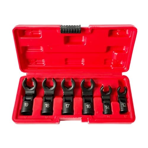 Image of MR TANGMEN Flex Head Crows Foot Line Wrench Set, 3/8" & 1/2" Drive Flex Flare Nut Wrench Injector Fuel Line Crowfoot Flare Nut Socket Wrench, Size 12 14 16 17 18 19 MM