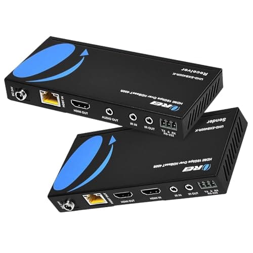 Image of OREI 4K HDMI over Ethernet Extender Balun - HDBaseT UltraHD 4K @ 60Hz 4:4:4 CAT5e/6/7 Cable with HDR, CEC & IR Control, RS-232 Up to 400 Ft Loop Out POC Audio Out (UHD-EXB400R-K)