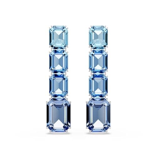 Image of Swarovski Millenia Drop Earrings Octagonal Cut Blue Gradient Color Rhodium Finish One Size Crystal Crystal Drop Earrings