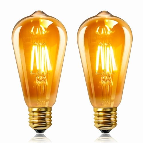 Image of Caldarax Vintage Light Bulb E27 Edison Screw, LED 4W Equivalent to 40 Watt, Retro Amber Glass Bulb, Warm White 2200K, 400LM, Non-dimmable, ST64 Retro Filament Bulbs, Squirrel Cage Bulbs, 2 Pack