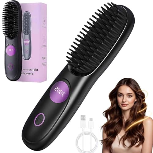 Image of Go Brush Pro, Cordless Hair Straighteners Brush, Heated Hair Brush for Short Long Hairs, Portable Rechargeable Heated Ceramic Styling Brushes, Styling Appliances Tools for Travel Office Home