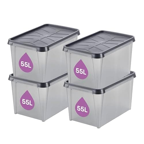 Image of SmartStore 55 L Waterproof Plastic Storage Boxes with Lids-Set of 4-Frosted-Stackable and Nestable-10 Year Guarantee-Food Safe and BPA Free-IP44 rating-L60 x W40 x H35 cm, Anthracite