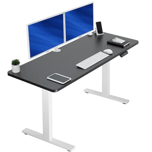 Image of VIVO Electric Height Adjustable 152cm x 61cm Memory Stand Up Desk, Black Solid One-Piece Table Top, White Frame, Standing Workstation with Preset Controller, 1B Series, DESK-KIT-1W6B