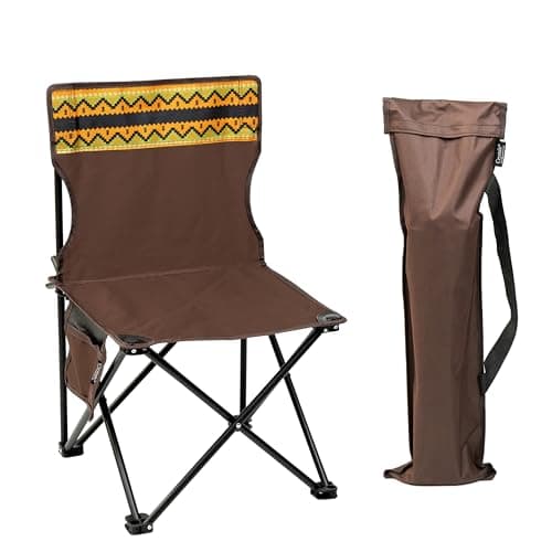Image of Crystals Brown Heavy-Duty Portable Camping Chair, Lightweight & Compact, Side Pocket & Cup Holder, 100kg Capacity, Foldable for Camping, Hiking & Fishing