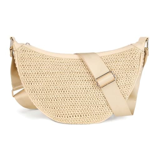 Image of AFKOMST Woven Crossbody Bag for Women, Lightweight Shoulder Handbag with Adjustable Strap, Casual Half Moon Hobo Bag, Medium Size Travel Everyday Bag