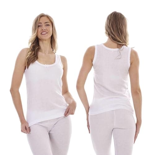 Image of Keanu Heatforce Ladies Thermal Vests - Pack of 3 - Winter Warm 0.45 TOG Brushed Underwear Sleeveless Vest Baselayer (White, Large)