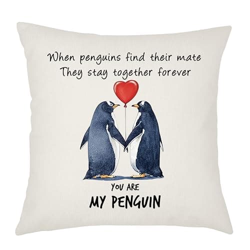 Image of Weosan You Are My Penguin Cushion Cover for Couple Wife Husband Birthday Valentines Day Christmas for Her/Him 45x45 cm Pillow Cover Home Decor (Penguin)
