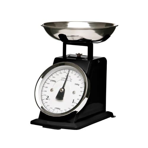Image of Premier Housewares Retro Style Kitchen Scale with Stainless Steel Bowl, 3 kg - Matt Black, H16 x W17 x D14cm