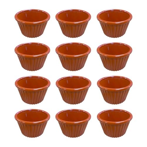 Image of Chabrias Pack of 12 Fluted Traditional Ramekins Condiment Pots, Sauce Ramekins, Dip Bowls, Tough Plastic Sauce Pots, Made in England (Terracotta 2oz)