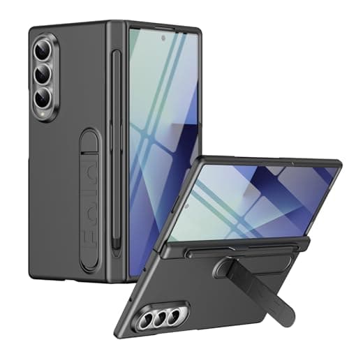 Image of Asuwish Phone Case for Samsung Galaxy Z Fold 3 5G 2021 and S Pen Holder with Built-in Screen Protector Cover Stand Kickstand Hinge Protection ZFold3 Z3 Fold3 ZFold 3Z ZFold35G G5 Women Men Grey