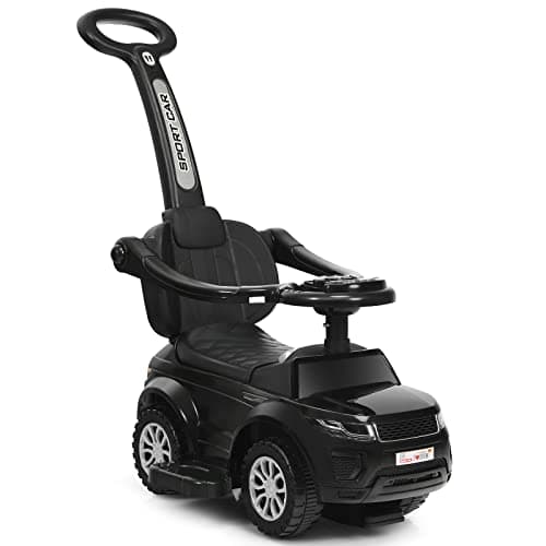 Image of COSTWAY 3 in 1 Ride on Push Along Car, Baby Foot to Floor Slider with Parent Handle, Horn, Music, Lights, Storage Compartment, Toddler Sliding Walker for Boys Girls (Black)