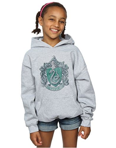 Image of Harry Potter Girls Slytherin Distressed Crest Hoodie 9-11 Years Sport Grey