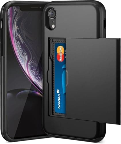 Image of XYZNTMF for iPhone X Case iPhone XS Shockproof Case with Card Holder Silicone Bumper Matte Hard PC Shell Heavy Duty Protective Skin Cover Armor Rubber iPhone X/XS Case, Black