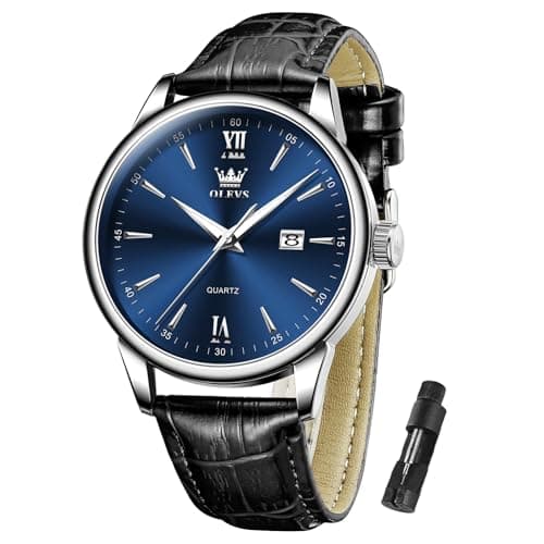 Image of OLEVS Men's Anolog Watch Quartz Leather Strap 30M Waterproof Dial with Calendar Casual Wristwatch Watches for Men