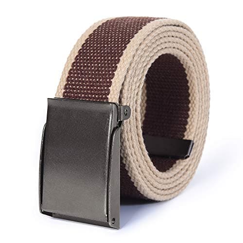 Image of Mile High Life Canvas Web Belt | Cut to Fit Up to 52" | Flip-Top Matte Silver Nickel Buckle 12 Colors-(Khaki Brown)