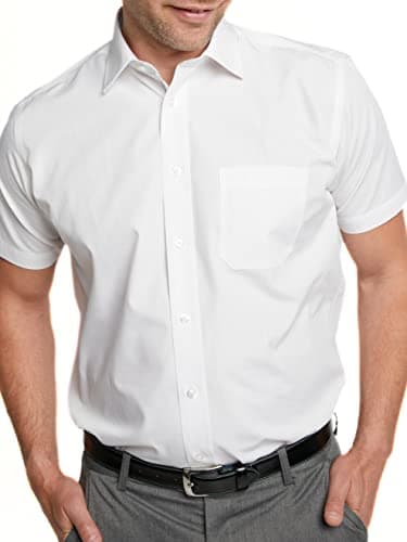 Image of Double TWO Men's Short Sleeve Shirt Classic Fit Formal Non Iron Business Wedding Shirt - White 16in Collar