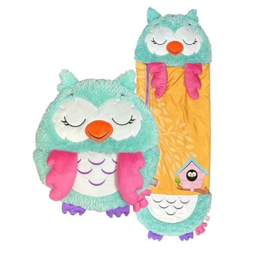Image of Happy Nappers Kids Sleeping Bag - Blue Owl Medium Size - Suitable for Children Aged 3 to 6 Years - Plush Toy, Comfy Sleeping Bag & Fluffy Pillow All in One