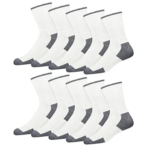 Image of SOXCO 10 Pairs Men’s Cotton Sports Socks Work Crew Socks, Pack of 10 (5-8 White)
