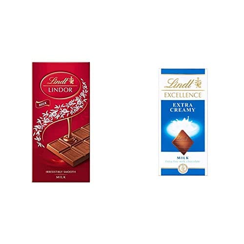 Image of Lindt Lindor Milk Bar, 100g & Excellence Extra Creamy Milk Chocolate Bar, 100 g (Pack of 1)