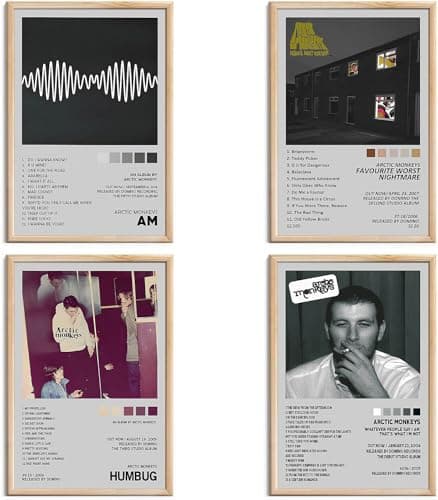 Image of omle Arctic Monkeys Posters Music Album Cover Posters Print Set of 4 Room Aesthetic Canvas Wall Art for Girl and Boy Teens Dorm Decor 8x12 inch Unframed