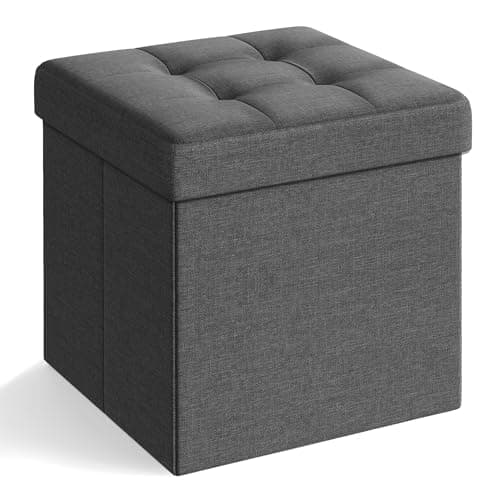 Image of SONGMICS MAZIE Collection - Storage Ottoman Cube, 38 cm Folding Foot Rest Stool, Small Ottoman with Storage, Easy Assembly, for Living Room, Bedroom, Dorm, Dark Grey LSF82GYZ