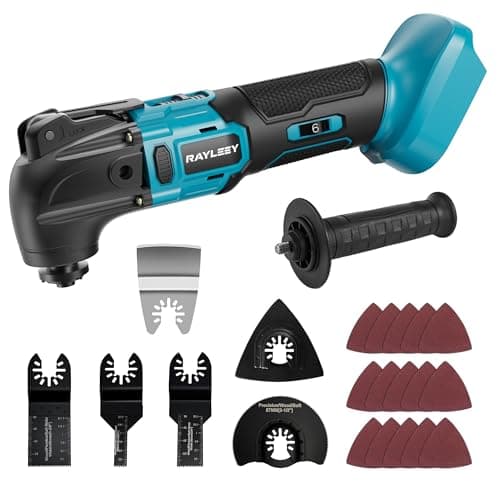 Image of RAYLEEY Cordless Oscillating Multitool Compatible with Makita 18V Battery (No Battery), 23PCS Oscillating Tool Kit, 8500-21000 OPM, 6-Speeds, 4° Oscillation Angle, Quick Change Blade System