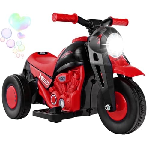 Image of GYMAX Kids Electric Motorbike, 6V Ride on Motorcycle with Bubble Maker, Music, Headlights, Forward & Backward, 3 Wheels Children Motor Bike for 3 Years Old+ Boys Girls (Red)