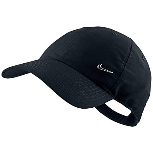 Image of Nike Men Metal Swoosh Logo Cap - Black/Metallic Silver, One Size