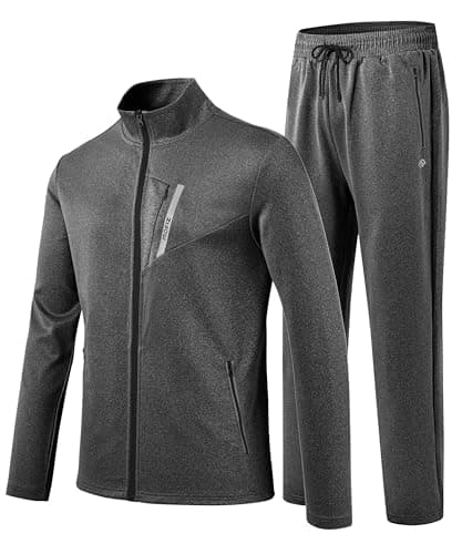Image of MoFiz Men's Tracksuits Set Gym Jogging Top Bottoms Joggers Workout Fitness Running Sweat-Suits Sportswear Set with Zip Pockets Dark Grey Tag US L=EU XL
