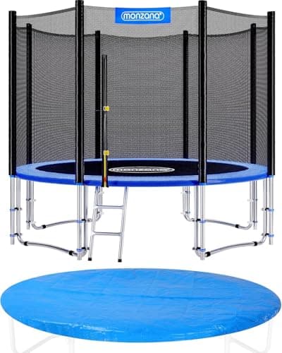 Image of MONZANA® Garden Trampoline | Diameter: 305cm / 10ft | With Enclosure Net, Ladder, Safety Edge Spring Pad & Full Waterproof Cover Protector | Kids and Adults Trampoline