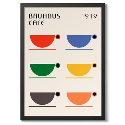 Image of Bauhaus Cafe Bauhaus Poster Mid Century Modern Wall Decor Print, Abstract Geometric Wall Art Boho Abstract Artwork Architecture, Archival Matte, A3 (Black Frame) - 42x29.7cm